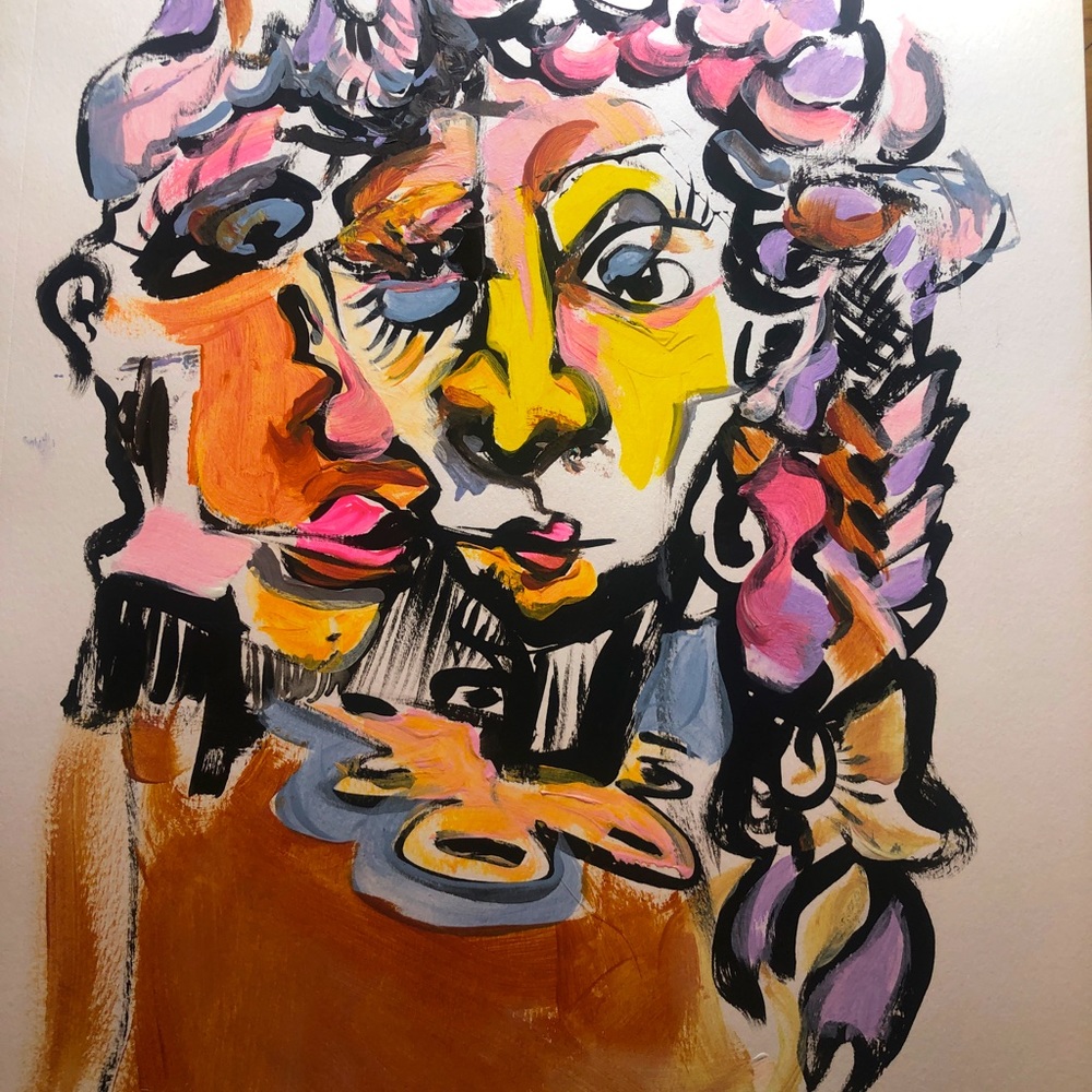 Original painting acrylic on paper character sketch signed 9x14” - Picture 1 of 4